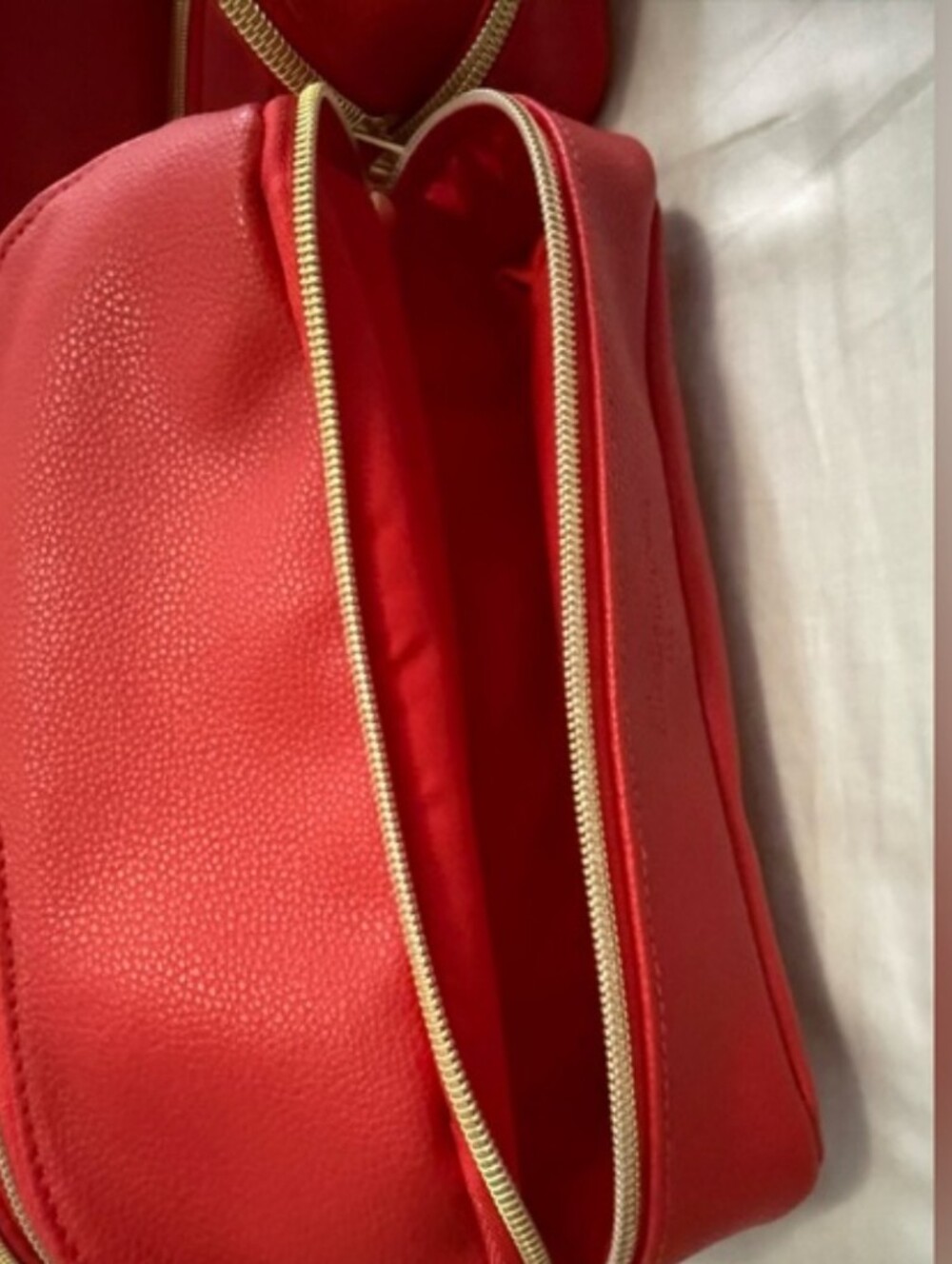 Red Cosmetic Pouch with Gold Double Zippers - Picture 3 of 6
